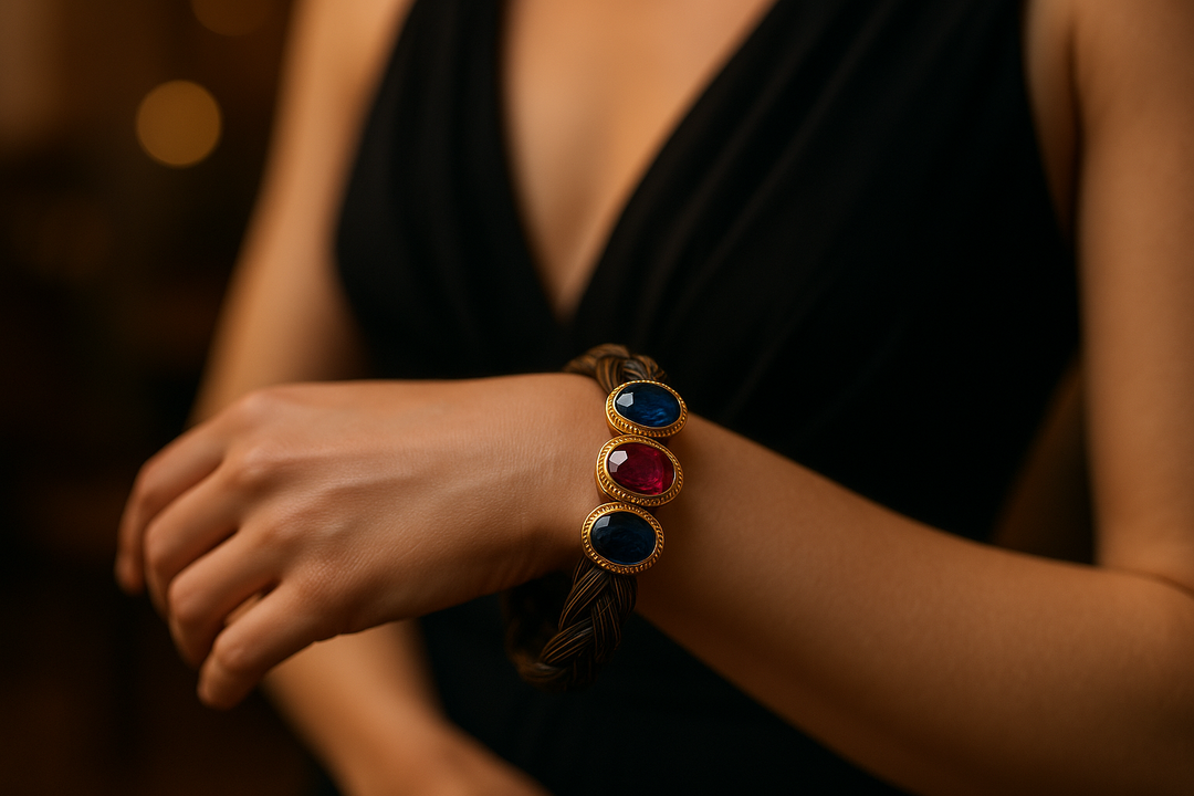 Royal Collection - Pferdehaararmband mit Saphir, Rubin und Turmalin