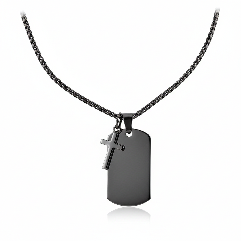 Stahlkette mit Dog Tag und Kreuz