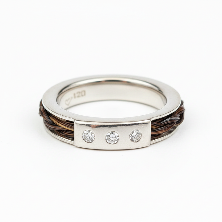 Three-diamond horsehair ring