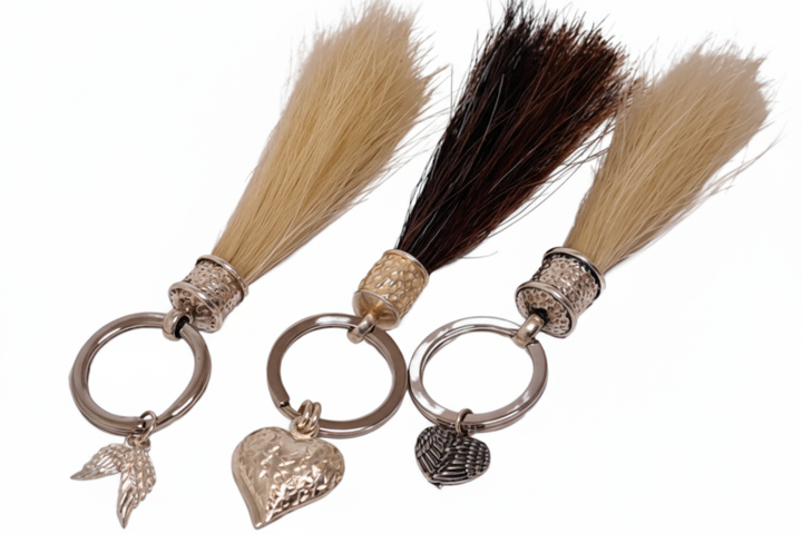 Drei Pferdehaar-Schlüsselanhänger - Pferdehaartassel