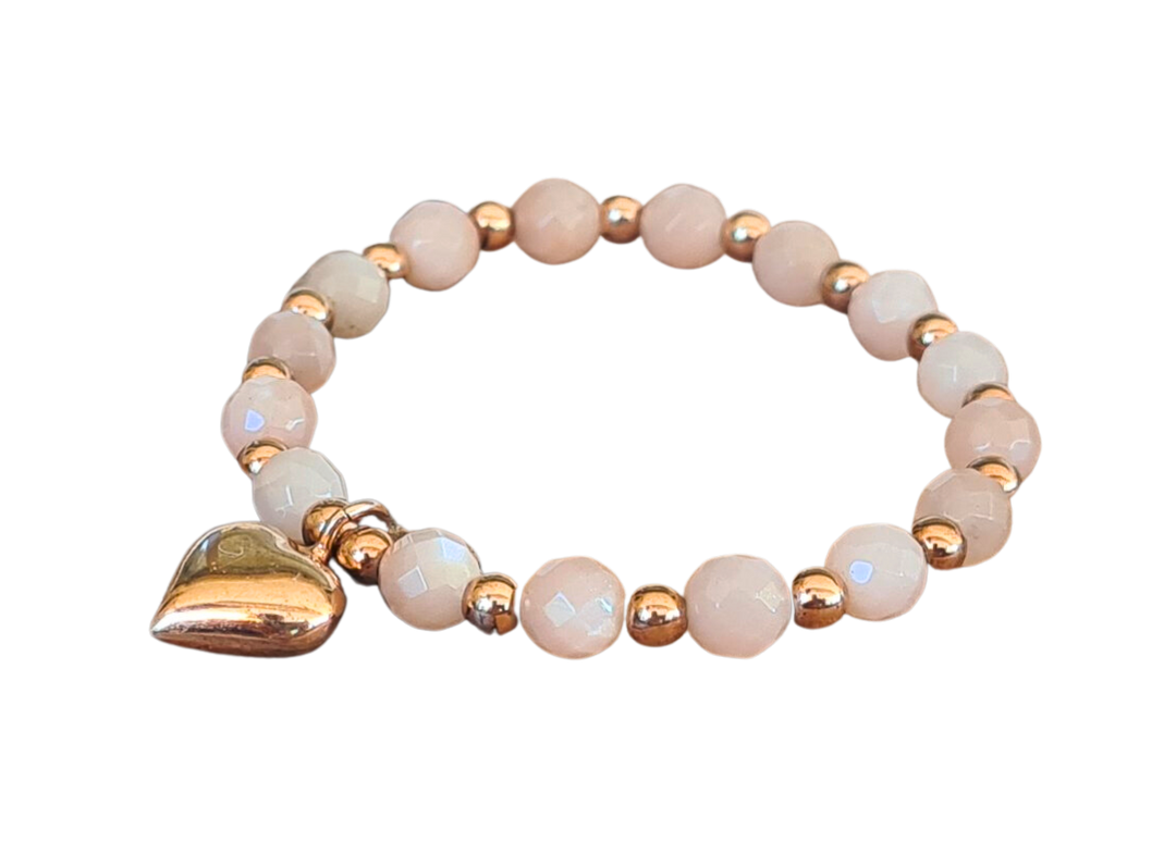 Titel: Exquisites Steinbesetztes Armband aus Rosequarz mit Rosegoldenen Herzanhäng