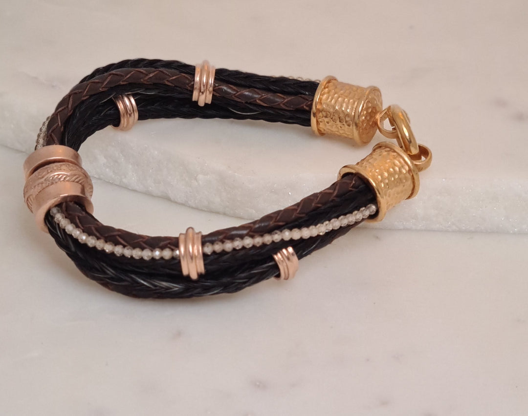 Pferdehaararmband mit Zirkonia und Roségold 