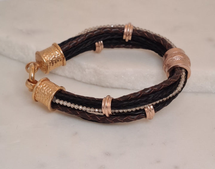 Pferdehaararmband mit Zirkonia und Roségold 