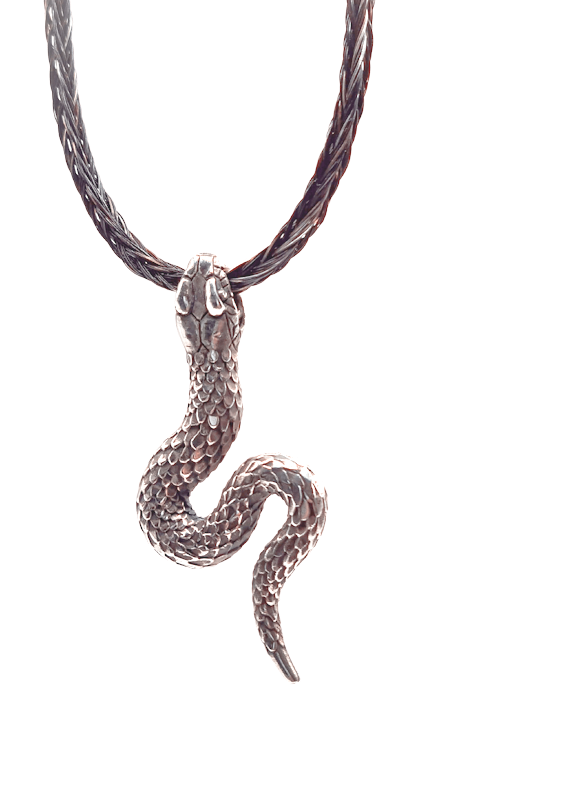 Geflochtene Pferdehaar-Halskette mit Schlangenanhänger