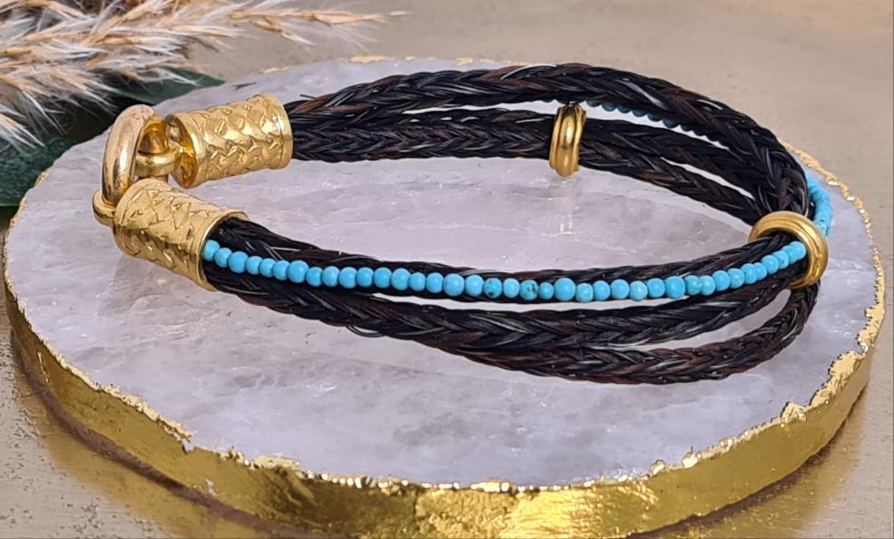 Pferdehaararmband mit Amazonit-Steinkette - Cavallin Gelbgold