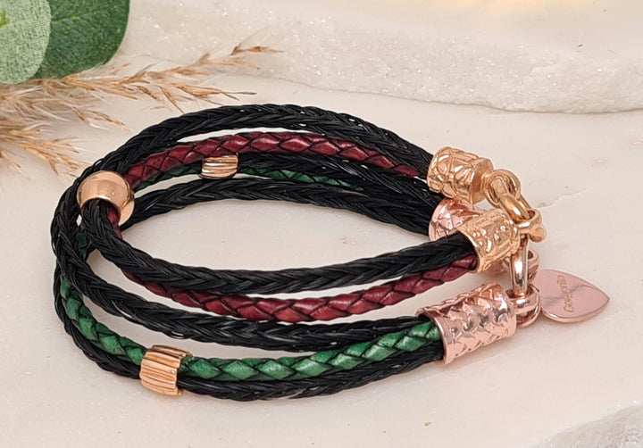Pferdehaararmband - Schmuck aus Pferdehaar und Roségold vergoldeten Endkappen mit Leder. Cavallin 