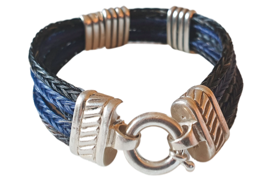 Extravagantes Pferdehaararmband mit Silberendkappen und Lederstrang